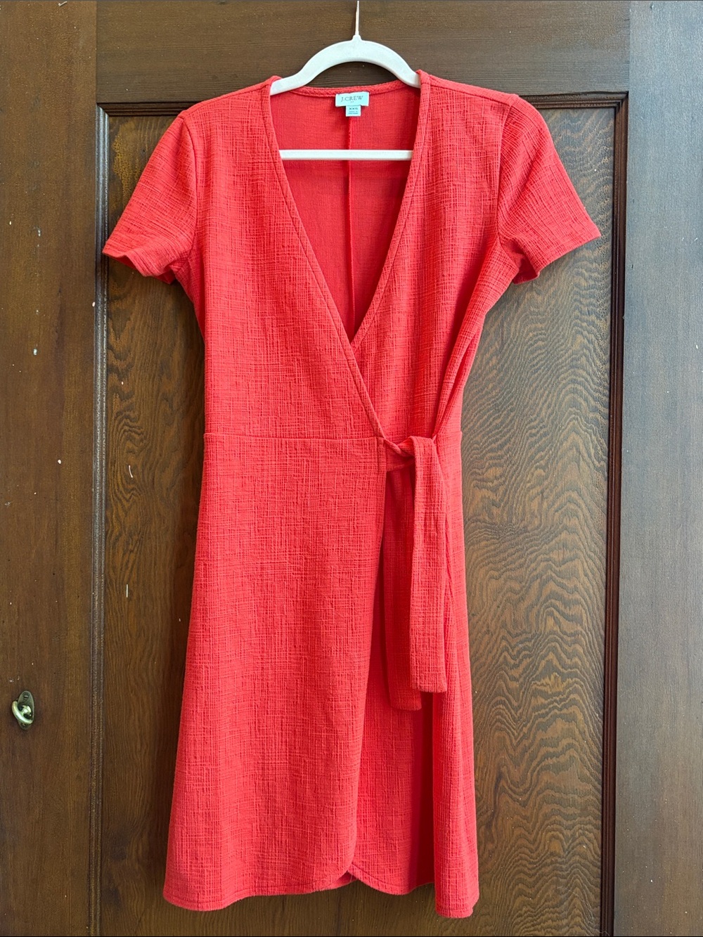 J. Crew Coral-Red Wrap Midi Dress